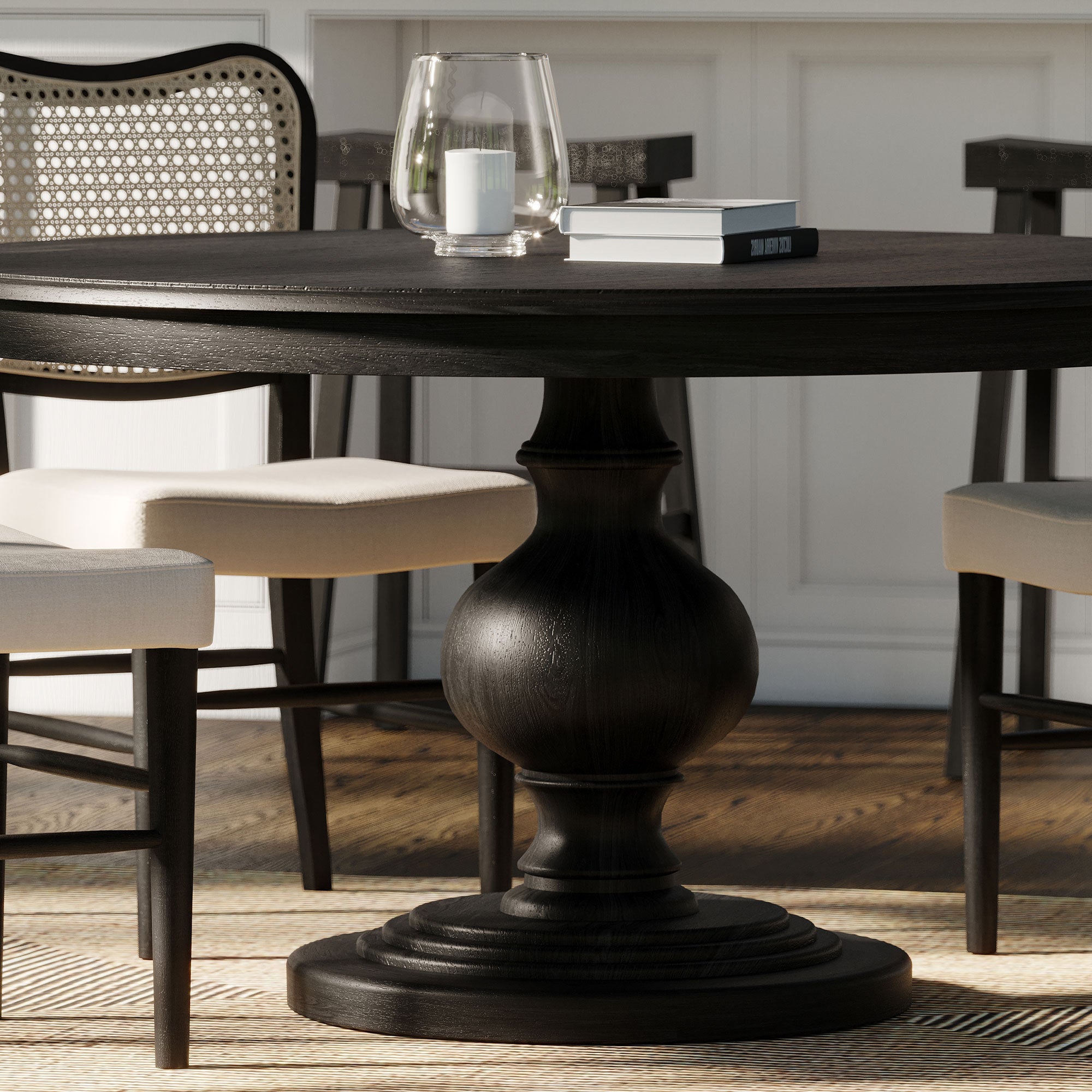 Maven Lane Zola Traditional Round Wooden Dining Table in Black Finish (Open Box) - VMInnovations