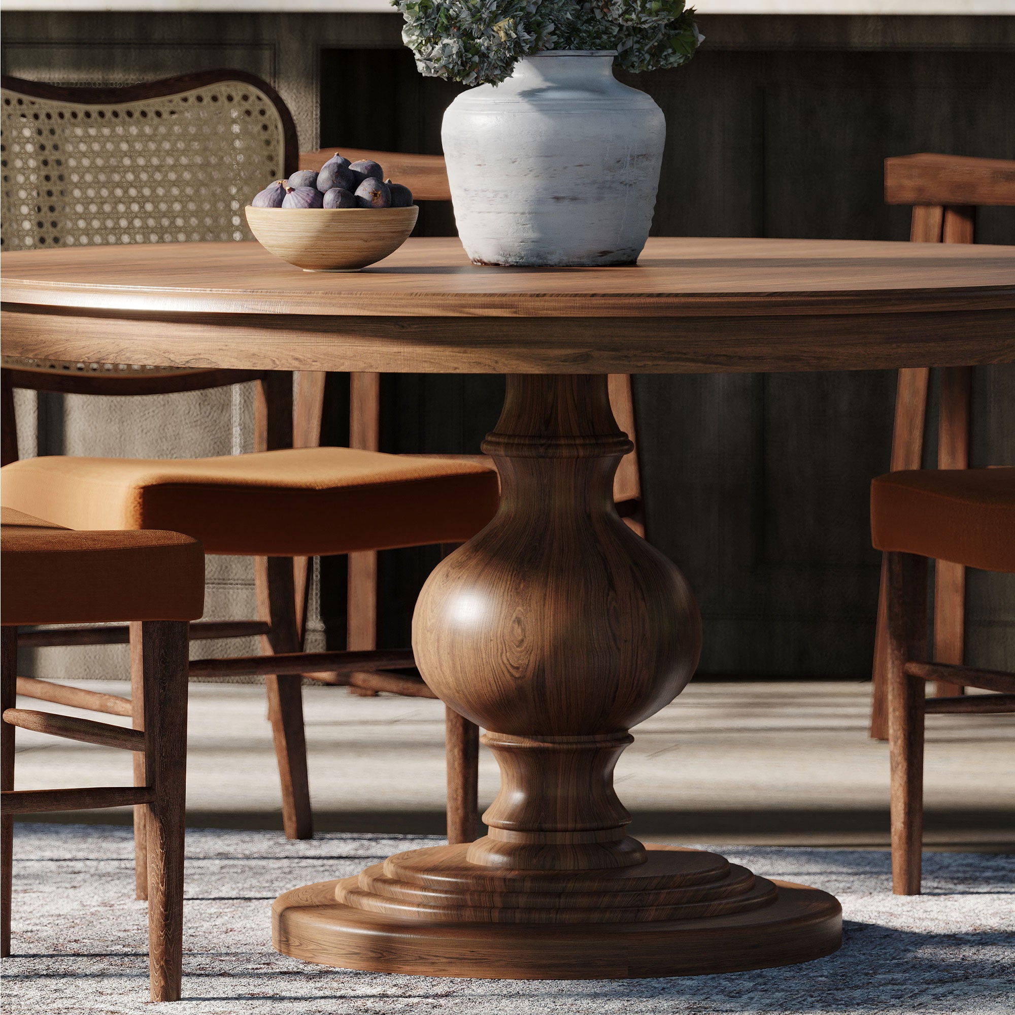 Maven Lane Zola Traditional Round Wooden Dining Table in Antiqued Brown Finish - VMInnovations