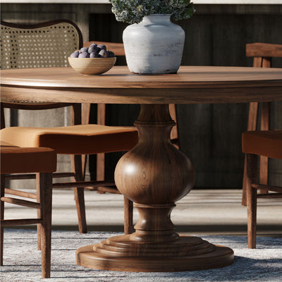 Maven Lane Zola Traditional Round Wooden Dining Table in Antiqued Brown Finish - VMInnovations