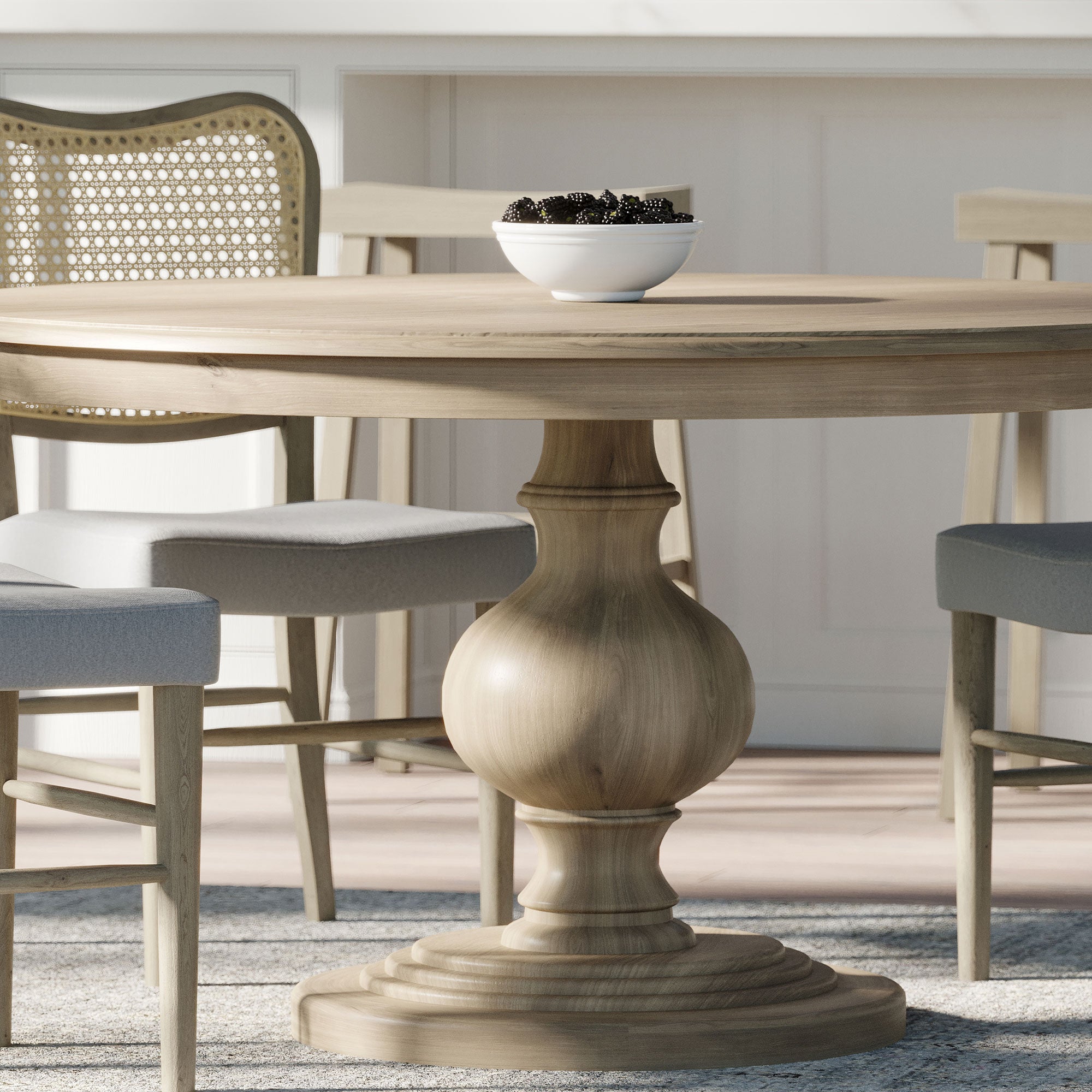 Maven Lane Zola Traditional Round Wooden Dining Table in Antiqued Grey Finish - VMInnovations