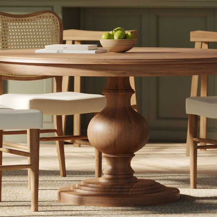 Maven Lane Zola Traditional Round Wooden Dining Table in Antiqued Natural Finish