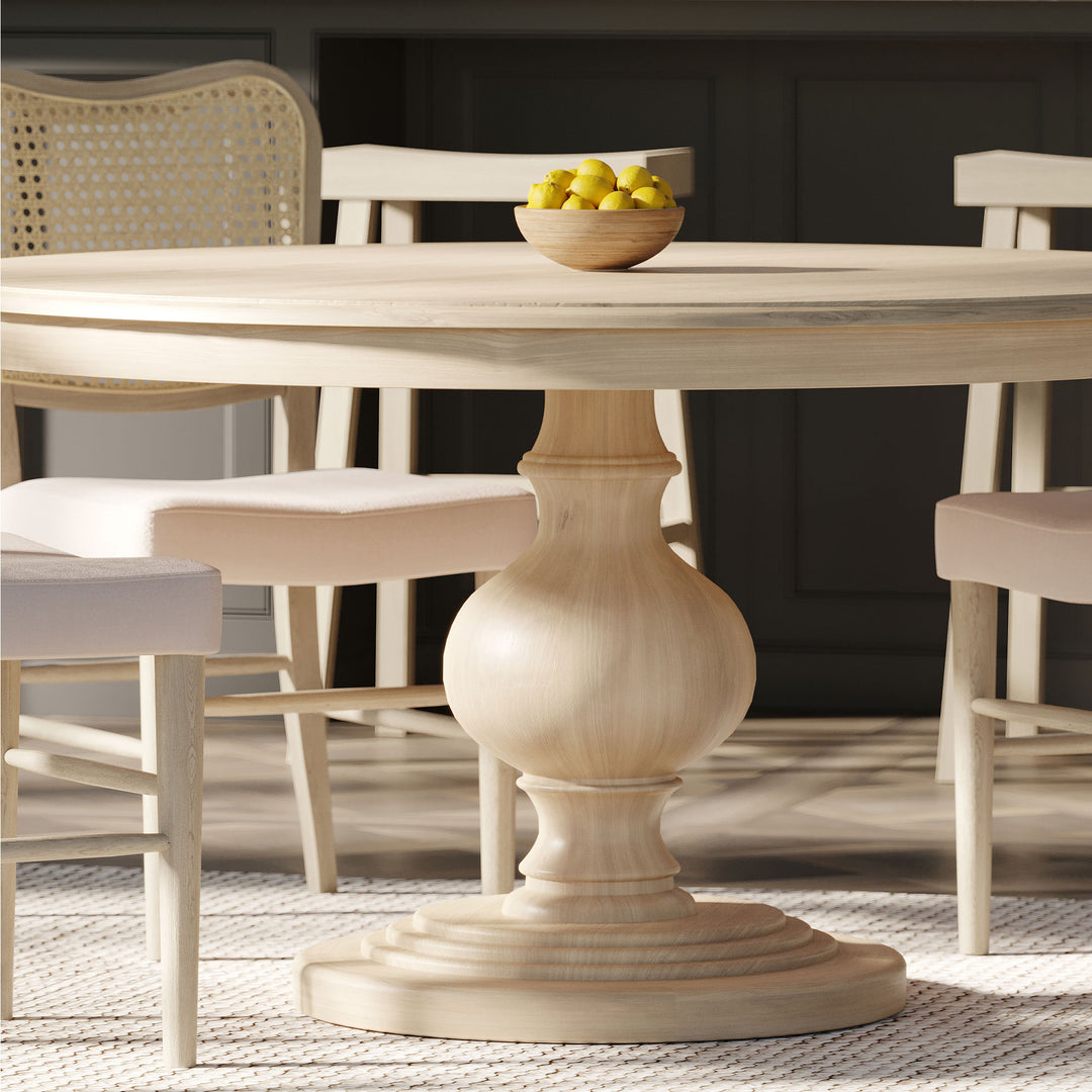 Maven Lane Zola Traditional Round Wooden Dining Table in Antiqued White Finish