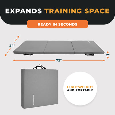 BalanceFrom Fitness GoGym 6x2ft Folding 3 Panel Exercise Mat with Handles, Gray - VMInnovations