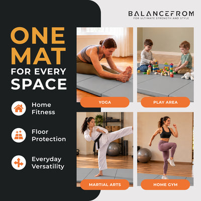 BalanceFrom Fitness GoGym 6x2ft Folding 3 Panel Exercise Mat with Handles, Gray - VMInnovations