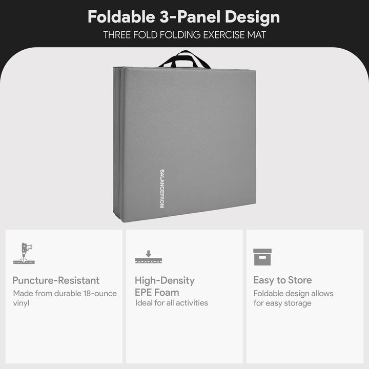 BalanceFrom 6x2ft Folding 3 Panel Exercise Mat w/Handles, Black (Open Box) - VMInnovations