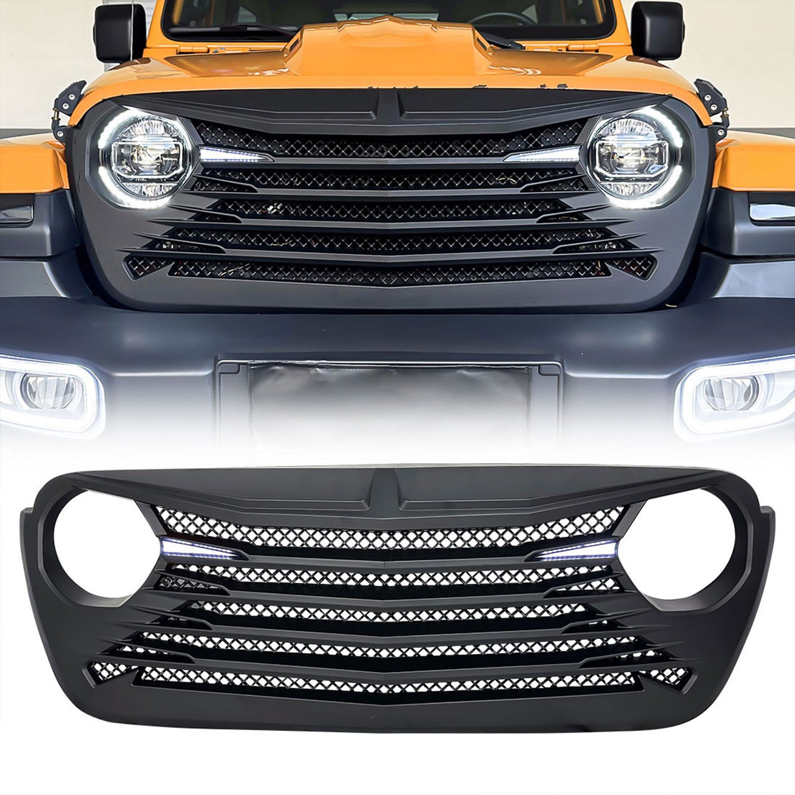AMERICAN MODIFIED Front Grille w/DRL for 18-23 Jeep Wrangler/Gladiator(Open Box) - VMInnovations