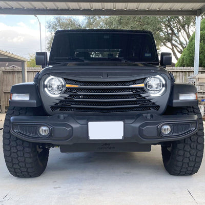 AMERICAN MODIFIED Front Grille w/DRL for 18-23 Jeep Wrangler/Gladiator(Open Box) - VMInnovations