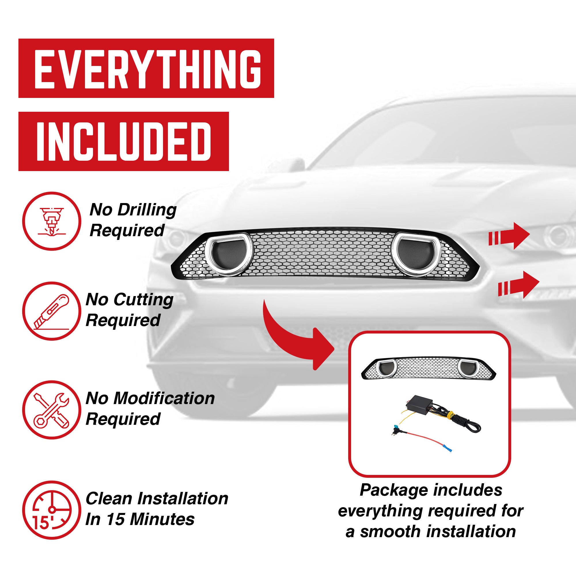 AMERICAN MODIFIED Mach 1 Front Grille w/DRL LED for 18-23 Ford Mustang(Open Box) - VMInnovations