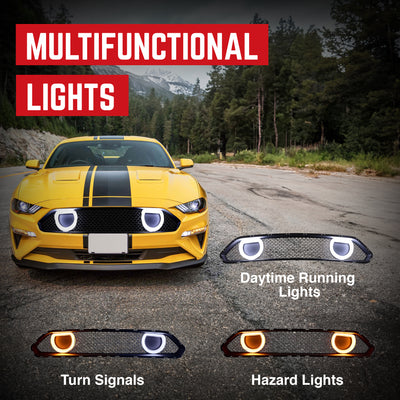 AMERICAN MODIFIED Mach 1 Front Upper Grille w/DRL LED for 2018-2023 Ford Mustang - VMInnovations