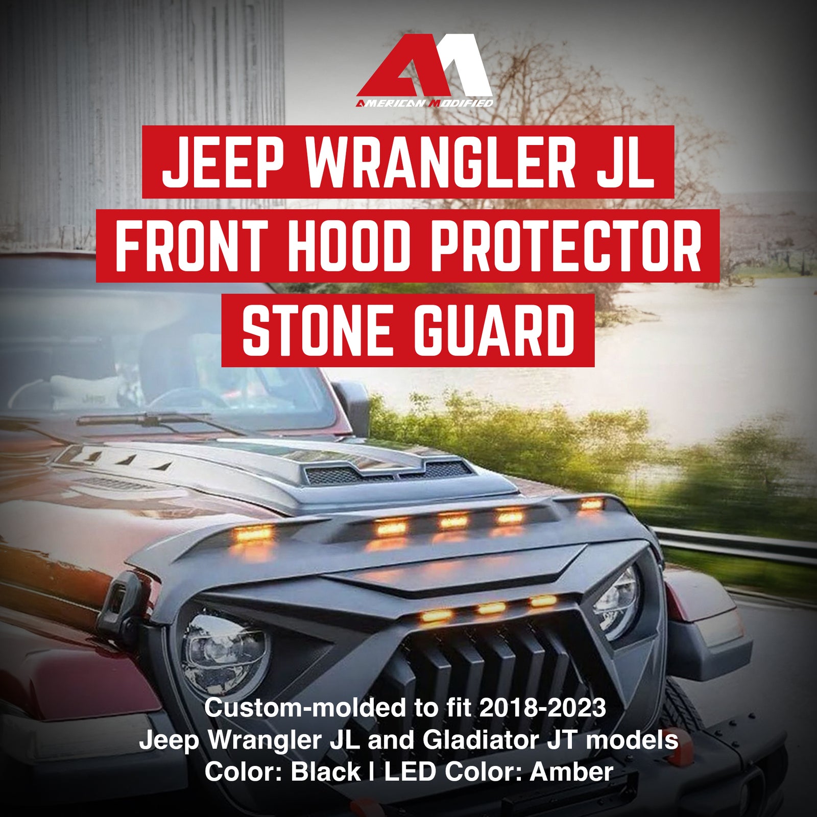 AMERICAN MODIFIED Front Hood Protector for 18-23 Jeep Wrangler JL & Gladiator JT - VMInnovations
