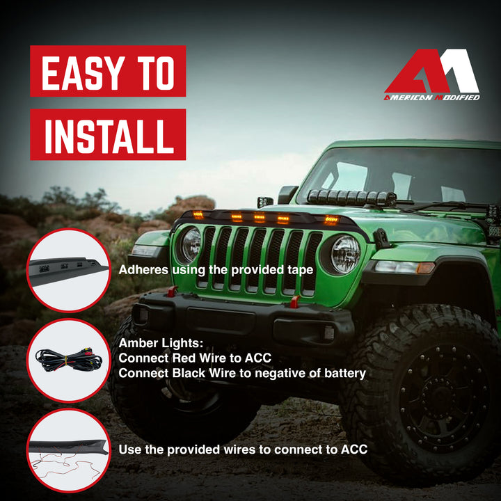 AMERICAN MODIFIED Front Hood Protector for 18-23 Jeep Wrangler JL & Gladiator JT