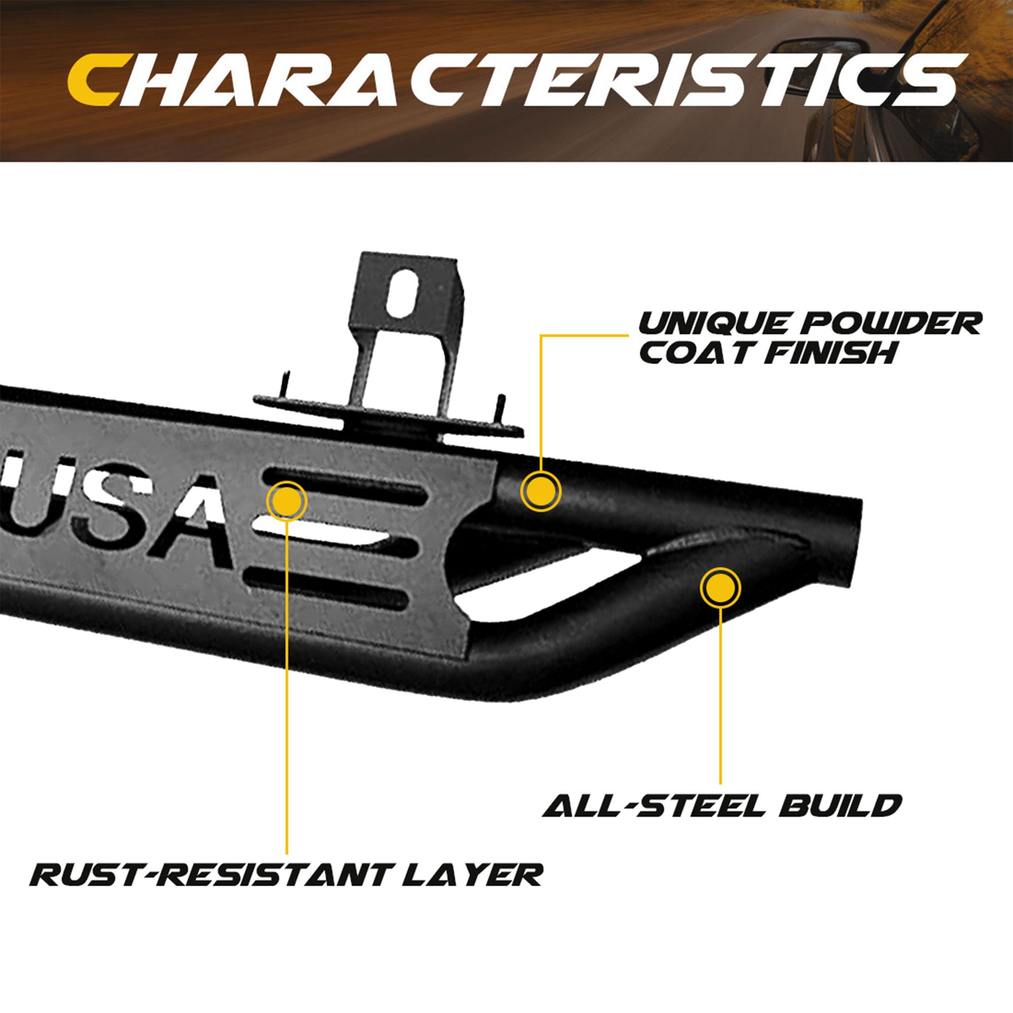 AMERICAN MODIFIED USA Style Side Step Bars for 2018 to 2023 Jeep Wrangler JL - VMInnovations