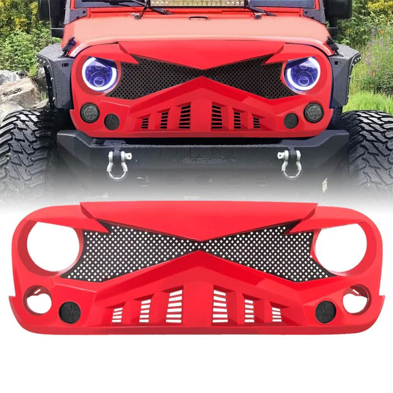 AMERICAN MODIFIED Hawke Front Replacement Grille for 07-18 Jeep Wrangler JK, Red - VMInnovations