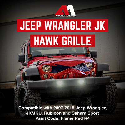 AMERICAN MODIFIED Hawke Front Grille for 07-18 Jeep Wrangler JK, Red (Open Box) - VMInnovations
