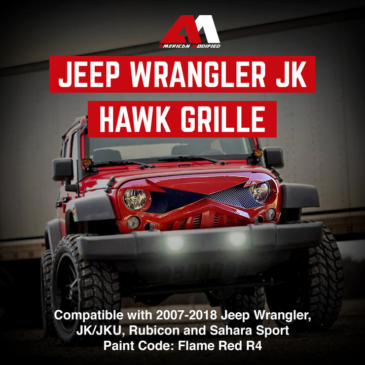 AMERICAN MODIFIED Hawke Front Grille for 07-18 Jeep Wrangler JK, Red (Open Box) - VMInnovations