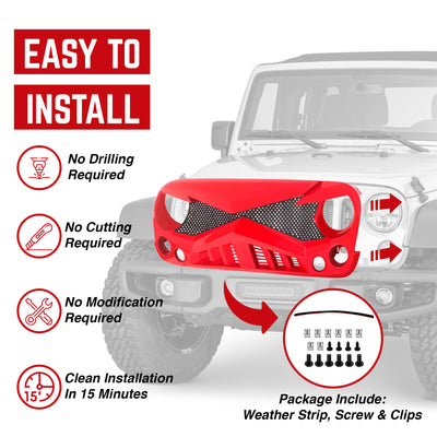 AMERICAN MODIFIED Hawke Front Grille for 07-18 Jeep Wrangler JK, Red (Open Box) - VMInnovations
