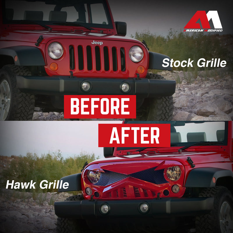 AMERICAN MODIFIED Hawke Front Replacement Grille for 07-18 Jeep Wrangler JK, Red