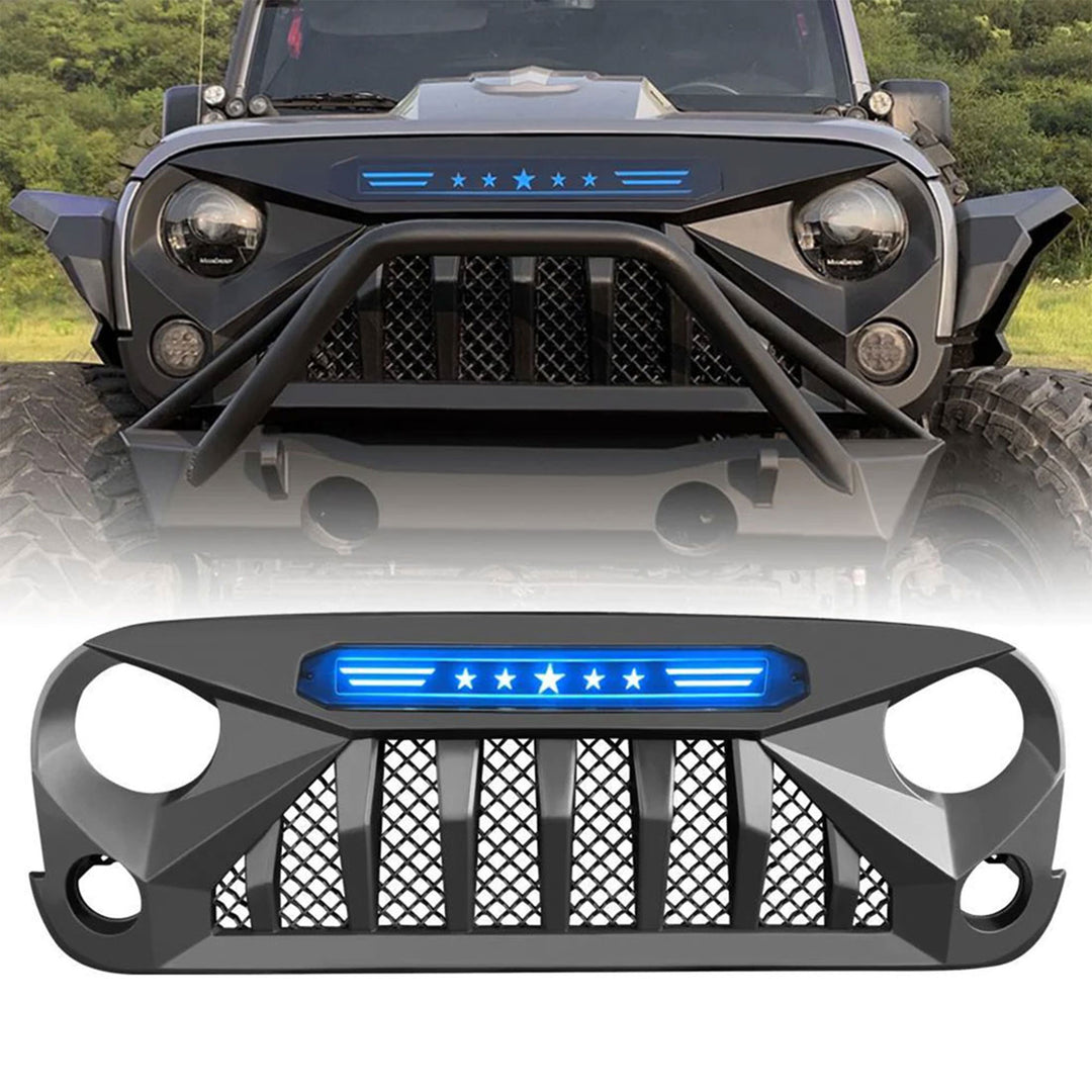 AMERICAN MODIFIED Gladiator Grille with Blue Lights for 07-18 Jeep Wrangler JK