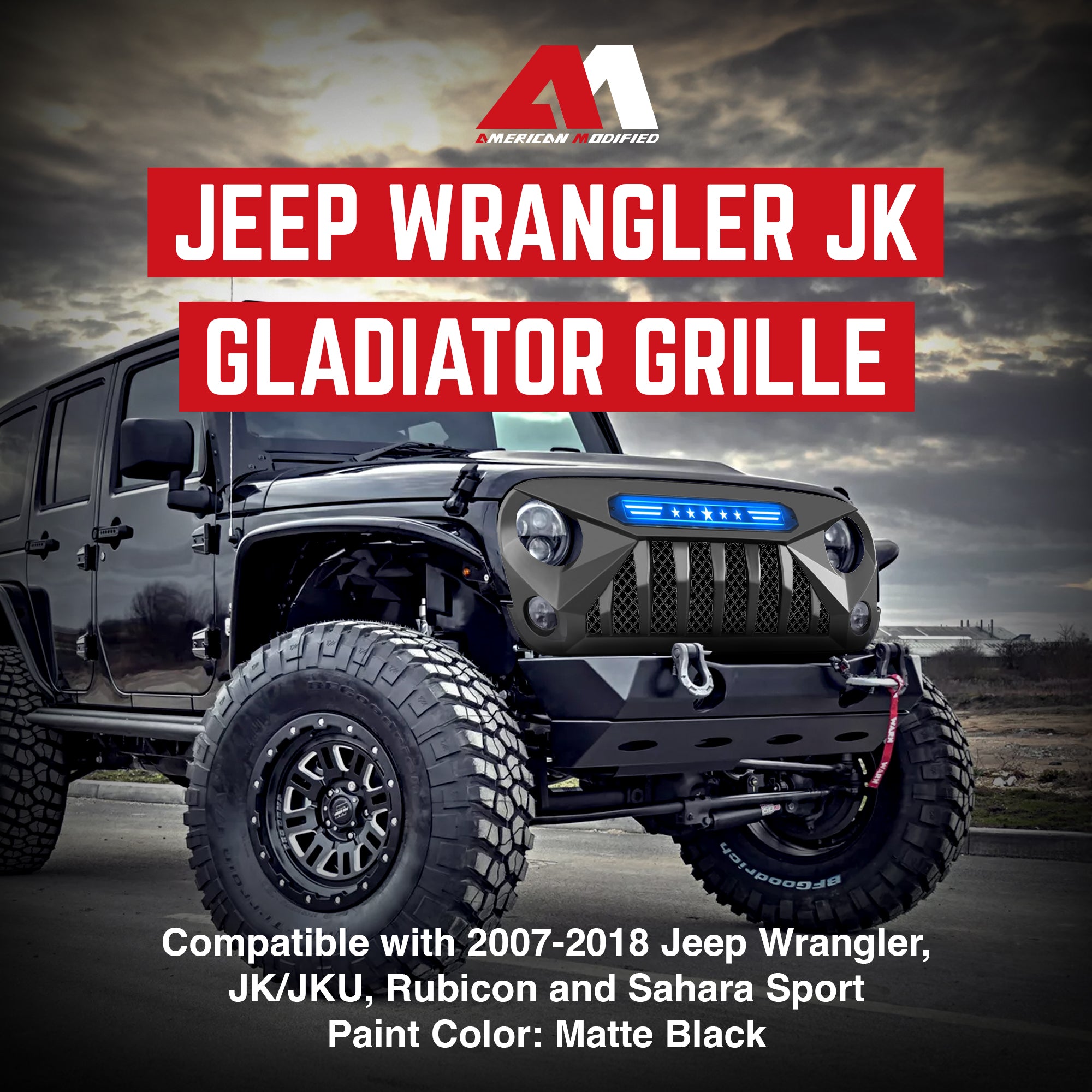 AMERICAN MODIFIED Gladiator w/Blue Lights for 07-18 Jeep Wrangler JK (Open Box) - VMInnovations