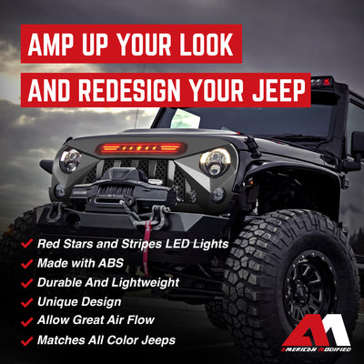 AMERICAN MODIFIED Front Grille w/Red Lights for 07-18 Jeep Wrangler JK (Used)