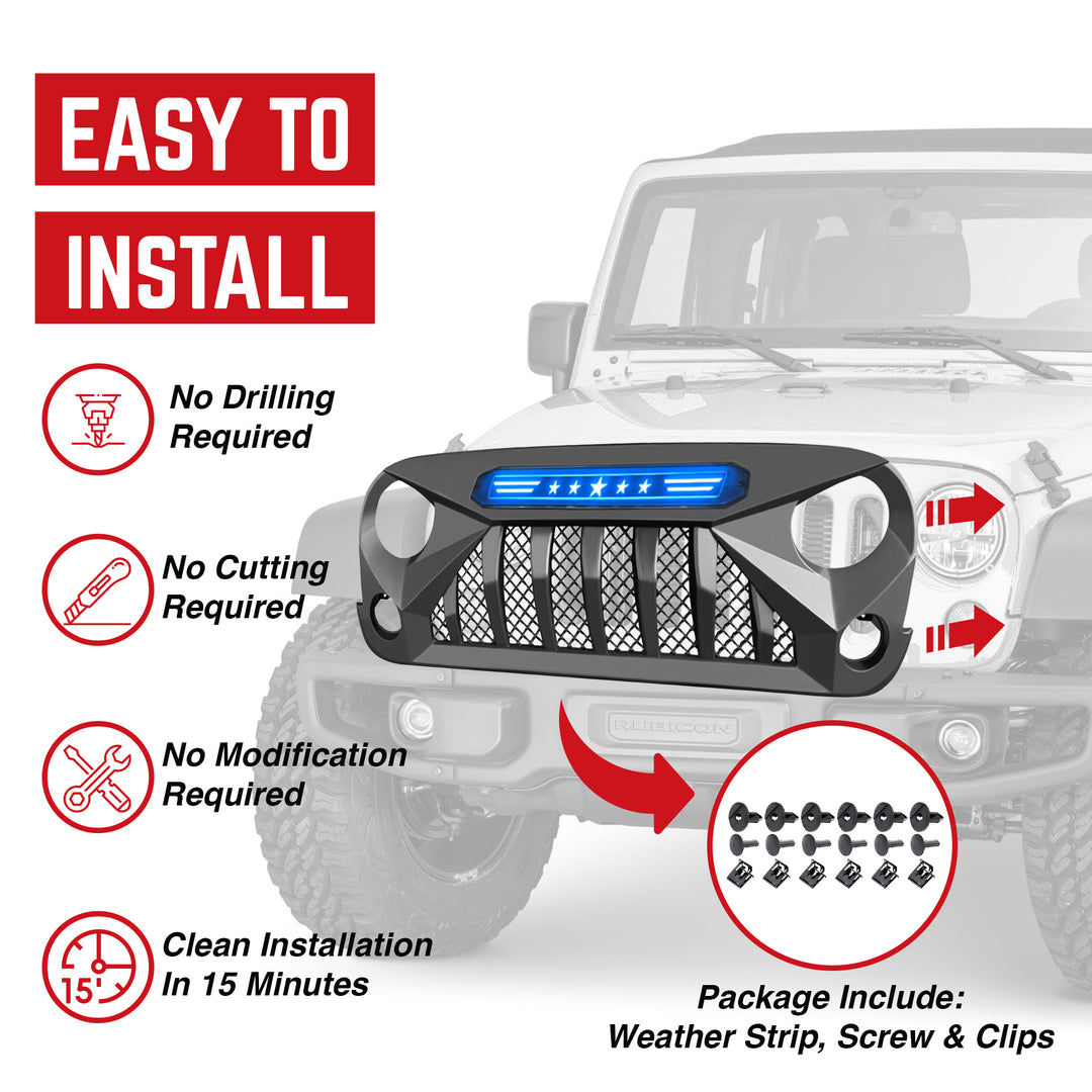 AMERICAN MODIFIED Gladiator Grille with Blue Lights for 07-18 Jeep Wrangler JK