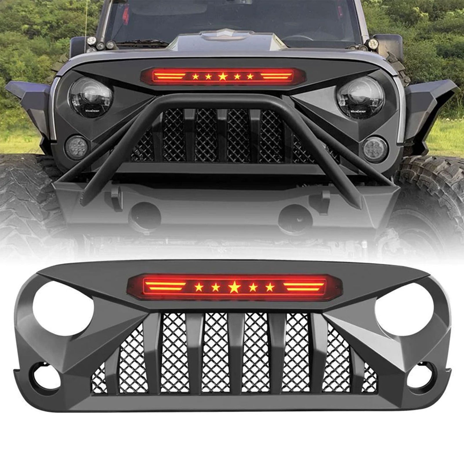 AMERICAN MODIFIED Gladiator Front Grille w/Red Lights for 07-18 Jeep Wrangler JK - VMInnovations