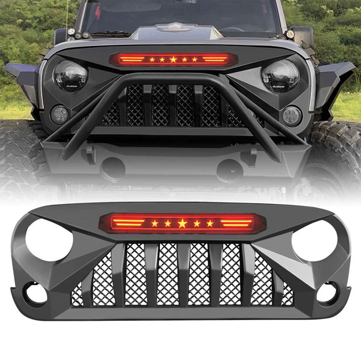 AMERICAN MODIFIED Gladiator Front Grille w/Red Lights for 07-18 Jeep Wrangler JK