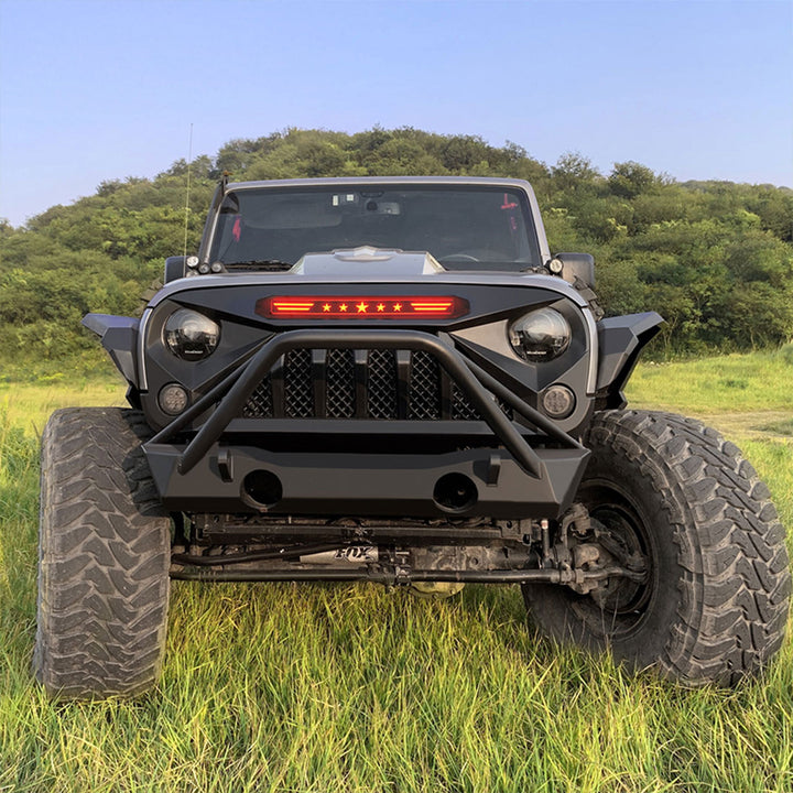 AMERICAN MODIFIED Gladiator Front Grille w/Red Lights for 07-18 Jeep Wrangler JK