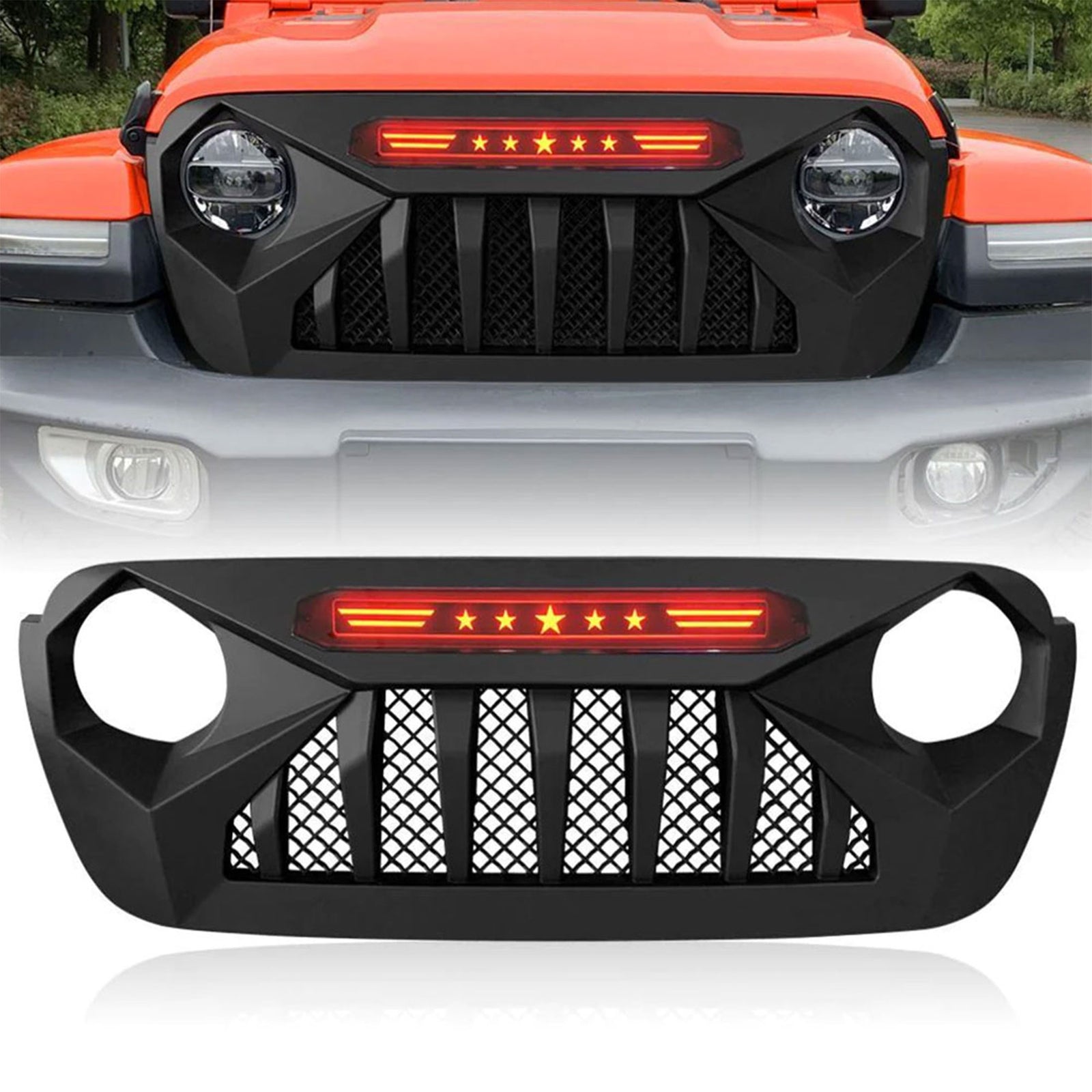 AMERICAN MODIFIED Demon Grille w/Red Lights for 18-21 Jeep Wrangler (Open Box) - VMInnovations