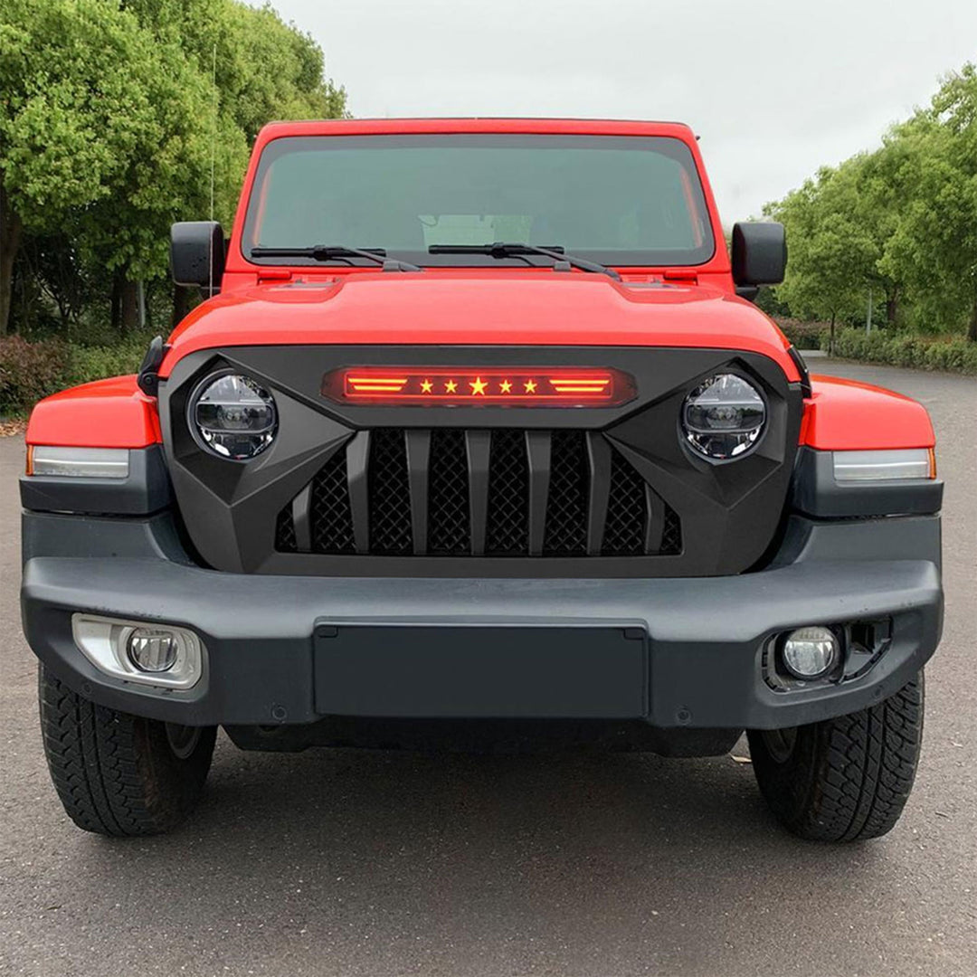 AMERICAN MODIFIED Demon Grille with Red Lights for 18-21 Jeep Wrangler/Gladiator