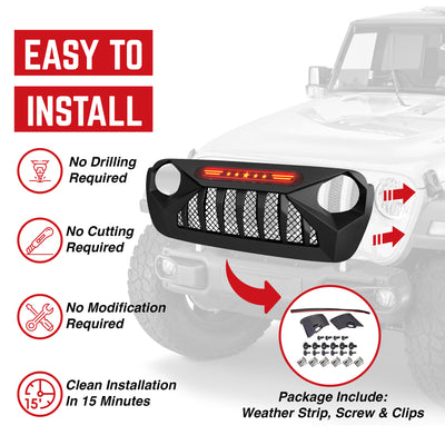 AMERICAN MODIFIED Demon Grille w/Red Lights for 18-21 Jeep Wrangler (Open Box)