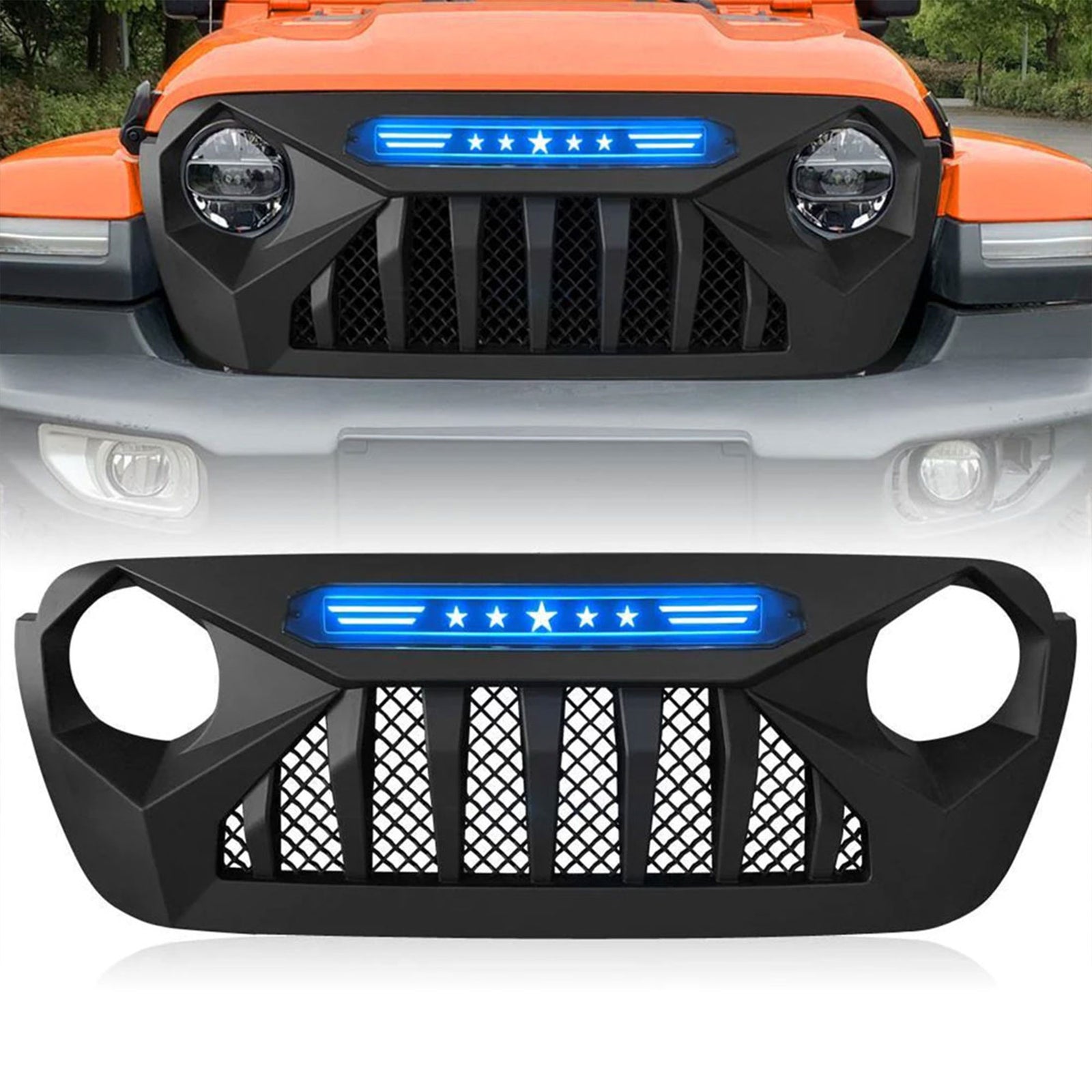AMERICAN MODIFIED Demon Grille w/ Blue Lights for 18-21 Jeep Wrangler/Gladiator - VMInnovations