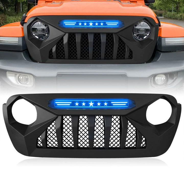 AMERICAN MODIFIED Demon Grille w/ Blue Lights for 18-21 Jeep Wrangler/Gladiator