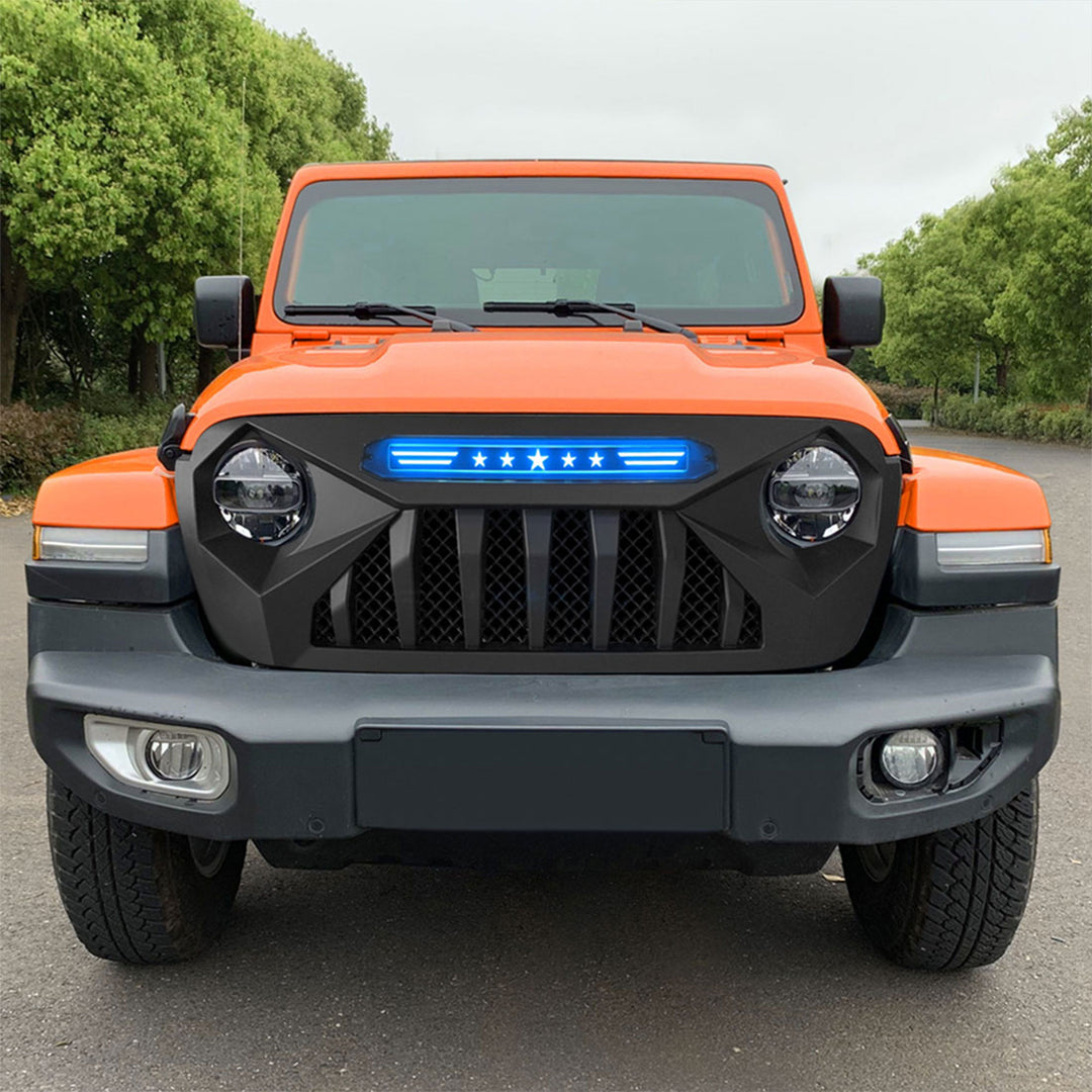 AMERICAN MODIFIED Demon Grille w/ Blue Lights for 18-21 Jeep Wrangler/Gladiator