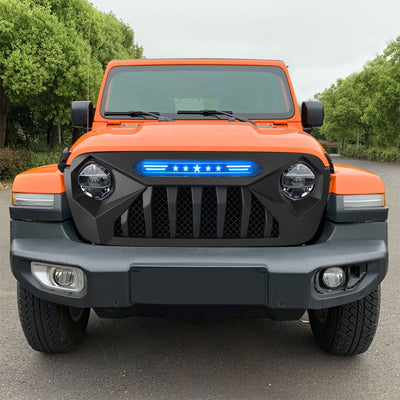 AMERICAN MODIFIED Grille w/Blue Lights for 18-21 Jeep Wrangler/Gladiator (Used) - VMInnovations