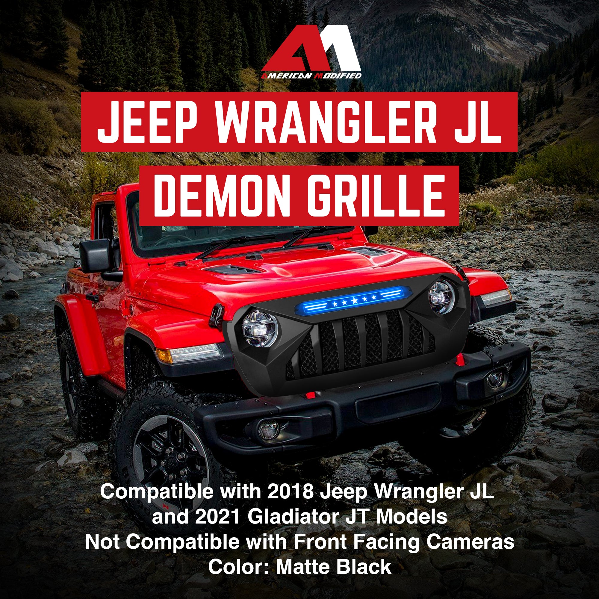 AMERICAN MODIFIED Grille w/Lights for 18-21 Jeep Wrangler/Gladiator (Open Box) - VMInnovations