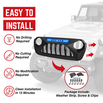 AMERICAN MODIFIED Grille w/Blue Lights for 18-21 Jeep Wrangler/Gladiator (Used)