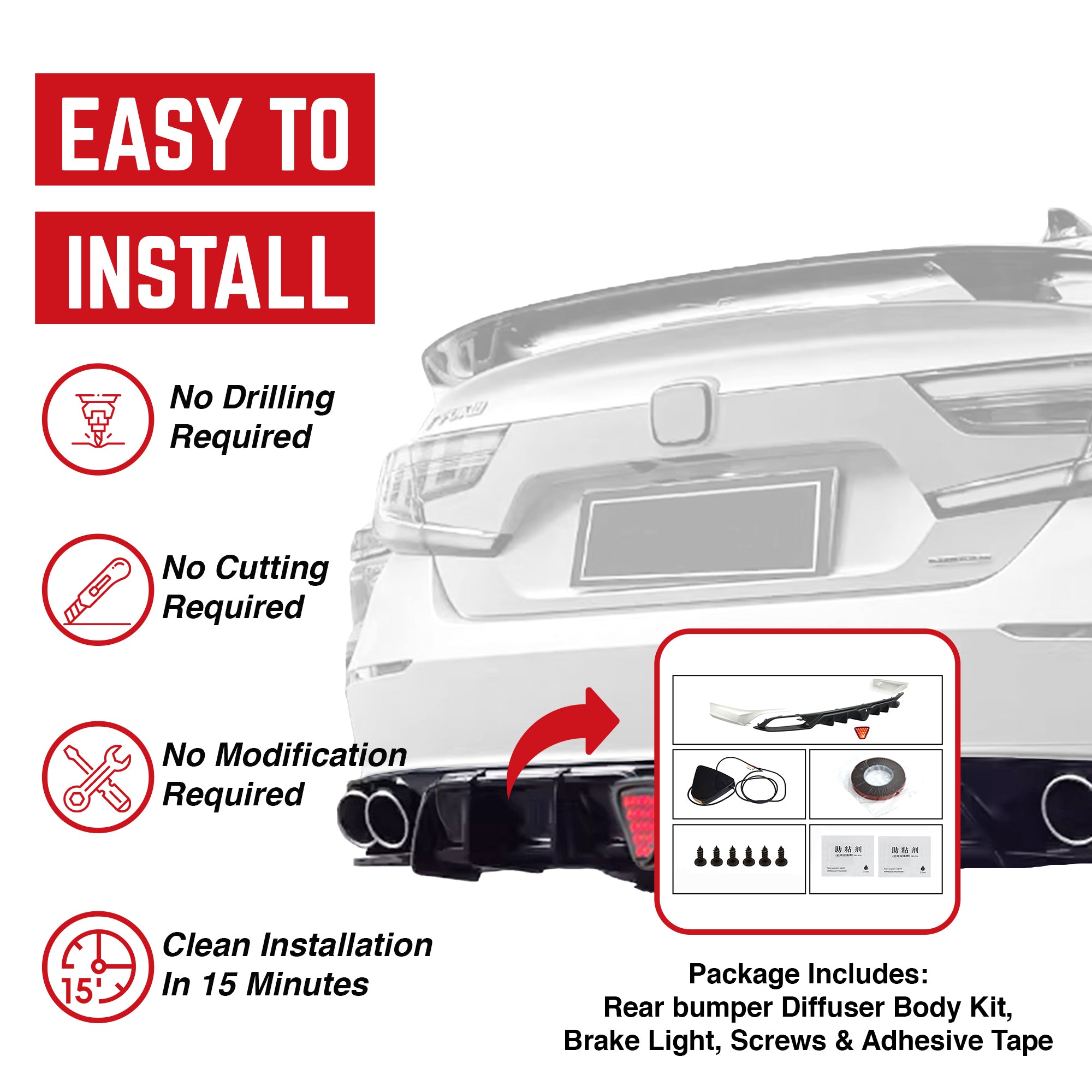 AMERICAN MODIFIED 18-23 Honda Accord Rear Bumper Lip w/LED Light,White(Open Box) - VMInnovations