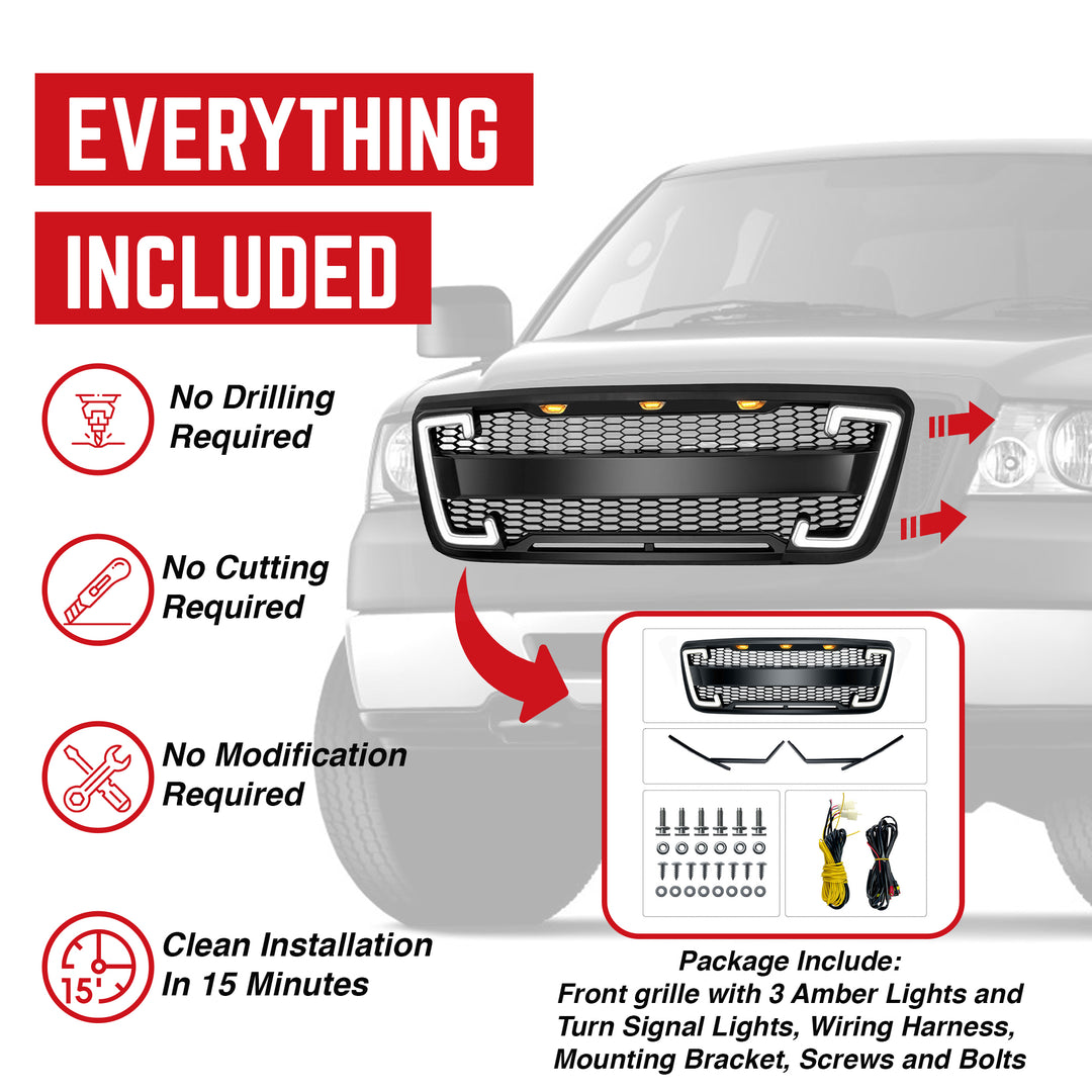 AMERICAN MODIFIED Raptor Grille w/Turn Lights for 2004-2008 Ford F150(For Parts)