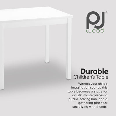 PJ Wood Durable Children's Table for Creative Play, Puzzles and Games, White