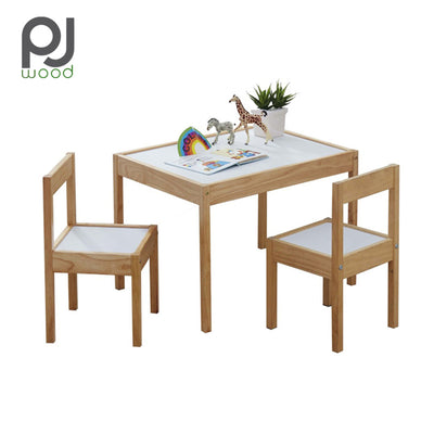 PJ Wood 3 Piece Table and Chairs Set with Natural Finish and Dry Erase Surface