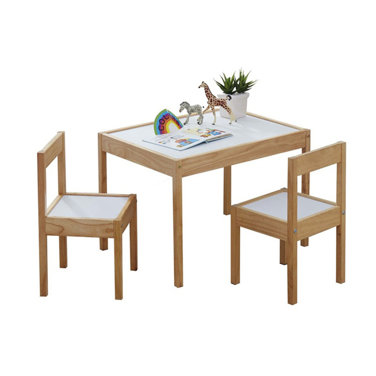 PJ Wood 3 Piece Table & Chair Set, Natural Finish & Dry Erase Surface (Open Box) - VMInnovations