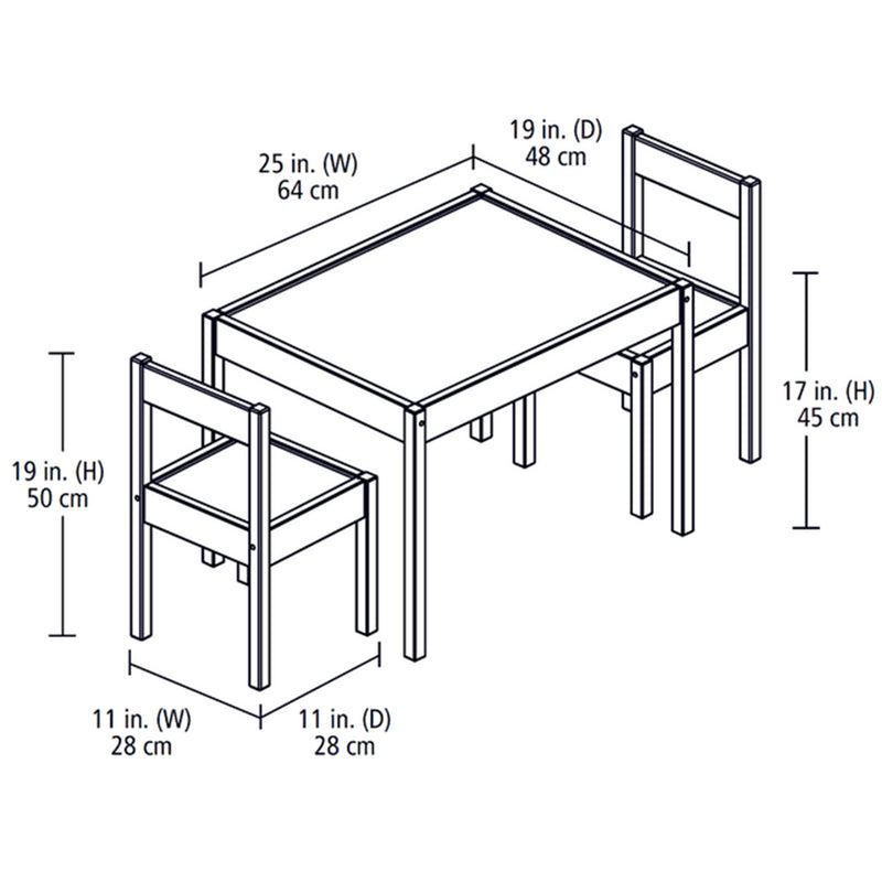 PJ Wood 3 Piece Table & Chairs Set with Natural Finish & Dry Erase Surface(Used)