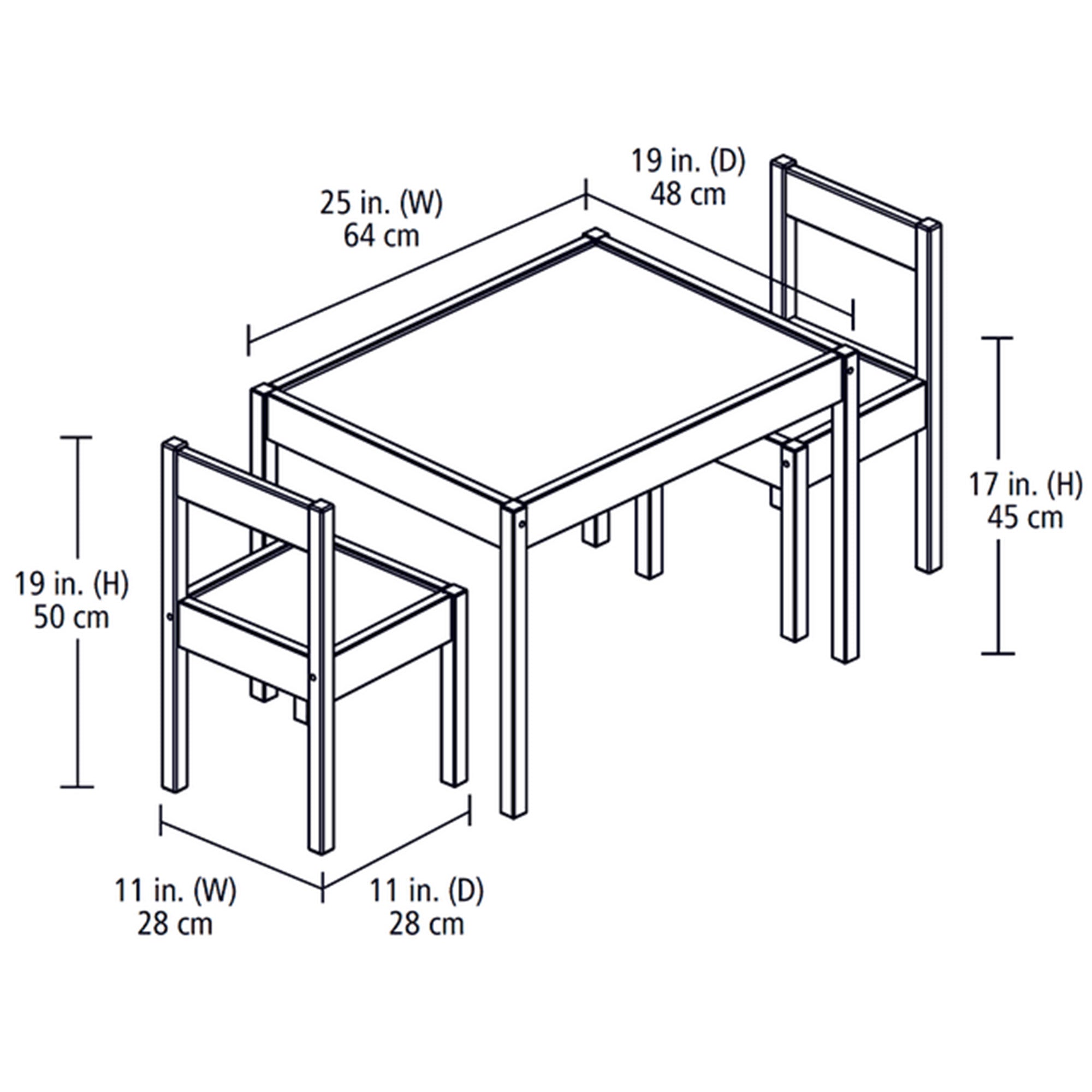 PJ Wood 3 Piece Table and Chairs Set with Natural Finish and Dry Erase Surface