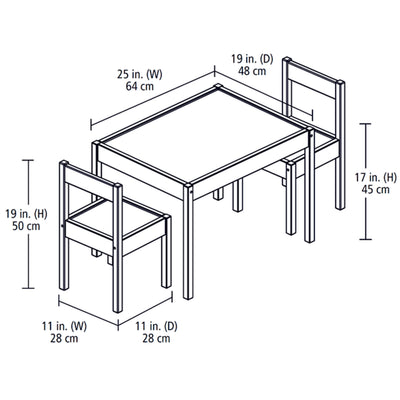PJ Wood 3 Piece Table and Chairs Set with Natural Finish and Dry Erase Surface