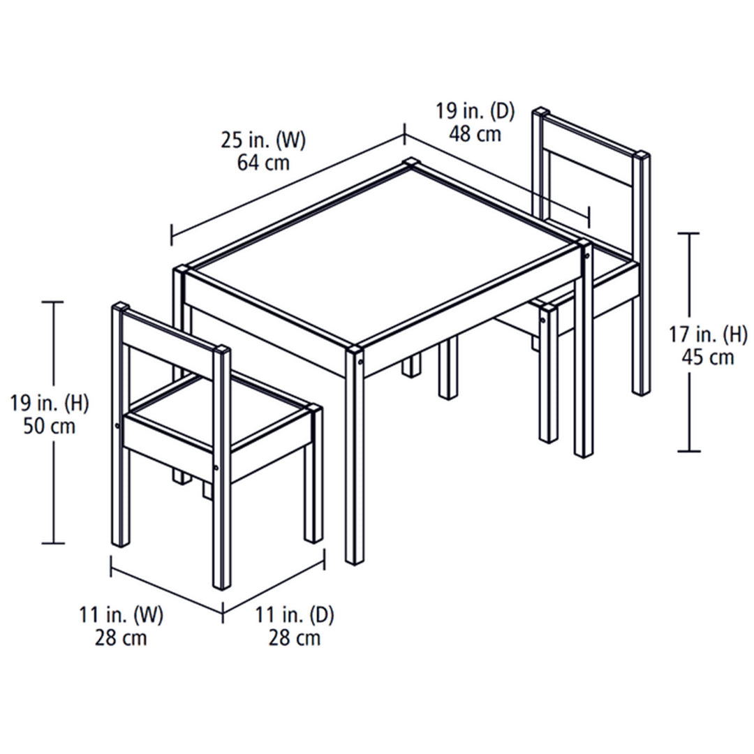 PJ Wood 3 Piece Table and Chairs Set with Natural Finish and Dry Erase Surface