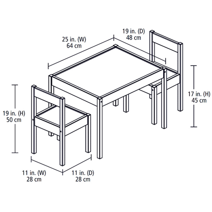 PJ Wood 3 Piece Table and Chairs Set with Natural Finish and Dry Erase Surface