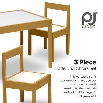 PJ Wood 3 Piece Table & Chairs Set with Natural Finish & Dry Erase Surface(Used)