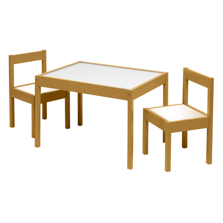 PJ Wood 3 Piece Table & Chairs Set with Natural Finish & Dry Erase Surface(Used)