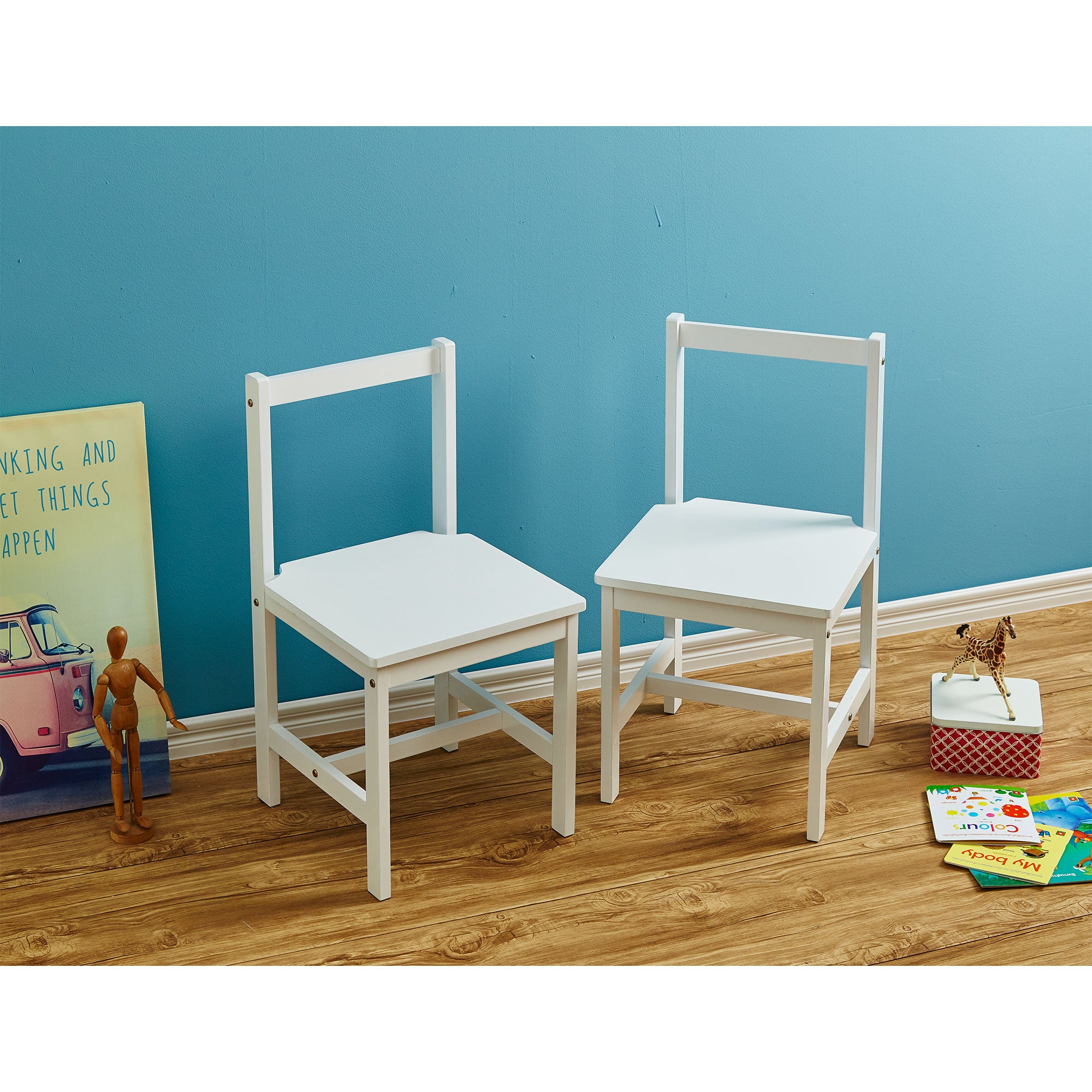 PJ Wood Kids Chair with Back Support for Ages 1-5 Years Old (Set of 2)(Open Box) - VMInnovations